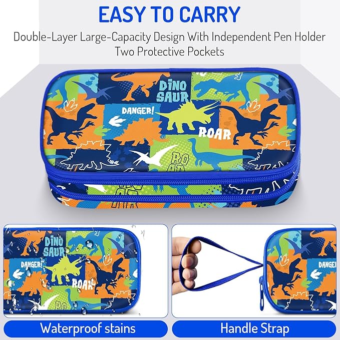 Fitvc Large Pencil Case for Boys,Dinosaur Boys Pencil Pouch for Kids Teens School,Large Capacity Pen Box Marker Organizer for School