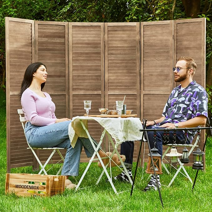 Room Dividers and Folding Privacy Screens, Wood Louvered Separators Divider Wall for Home Office Bedroom - 6 Panels, 67 * 90inch (Brown)