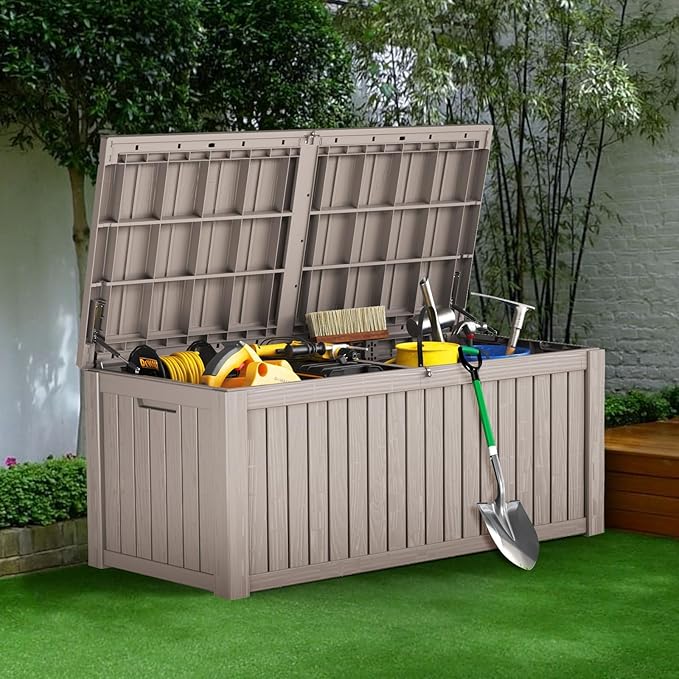Yardgrace 180 Gallon Outdoor Storage Deck Box - Large Waterproof Resin Bin for Delivery Boxes Outside, Lockable Storage for Patio/Pool Cushions & Tools, UV-Resistant, Granite Grey