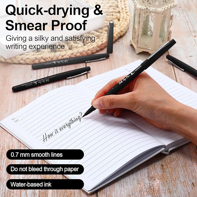 Fuyoooo 36 Pcs Felt Tip Pens 0.7mm Medium Point Colored Felt Tip Pens for Journaling Planner Writing Note-taking Art Office and School Supplies(Black)