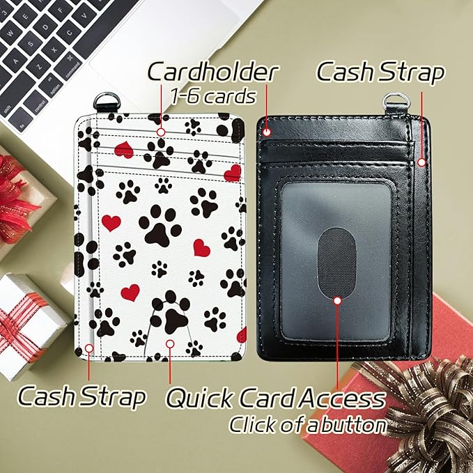 BWEGRHE Small Travel Wallets, Cute Dog Paw Prints Slim Minimalist Front Pocket Wallet with Wristlet, RFID Blocking PU Leather Credit Card Holder with ID Window Change Purse for Men Women