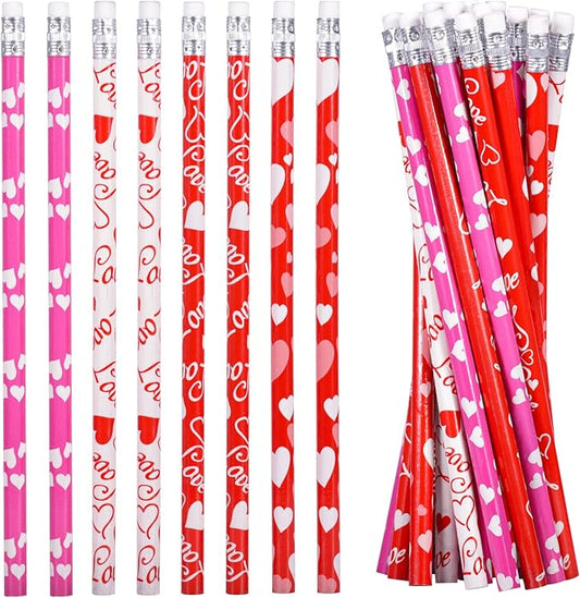 emzrivo 24 PCS Valentines Pencils Bulk Holiday Pencil with Top Erasers Wood Pencils for Classroom, 4 Style(24)