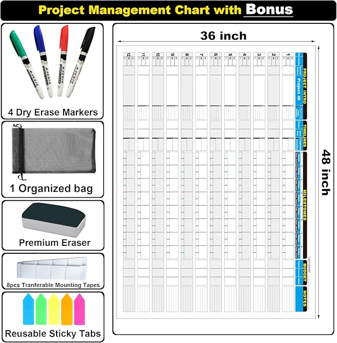 Large Project Management Vision Board, 36"x45" Office Whiteboard for Scheduling & Tracking Progress, Laminated Wall Planner for Managers & Entrepreneurs