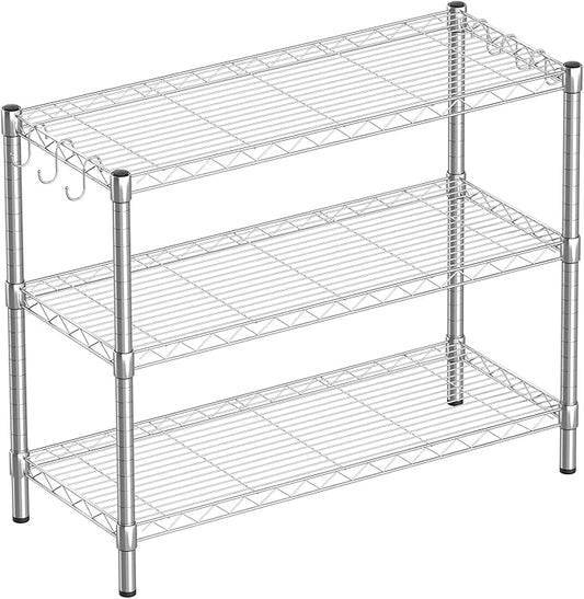 Guan River 3-Shelf Adjustable Metal Shelf Wire Shelving Storage Rack for Office,Kitchen,Bedroom,Bathroom,Laundry,Pantry Basement,Garage(Chrome,36" L x 14" W x 30" H)