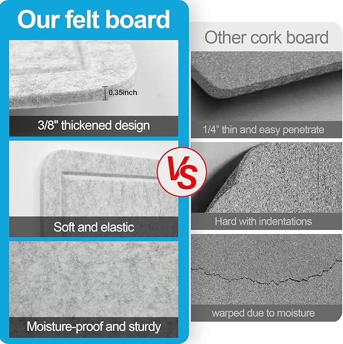 Large Felt Bulletin Board for Wall, 24"x18" Frameless Picture Board, Soft Felt Cork Board for Office, Home Planning & Office Wall Decor, Easy Install Pin Board