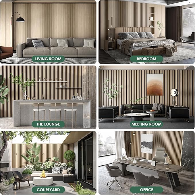 VallisCo 4-Piece Wood Slat Acoustic Panels for Stylish Interior Decor & Noise Reduction - 94.5" x 7.87" 3D Solid Wood Wall Panels for Ceiling and Wall, Covers 20.66 Sq Ft, White Oak
