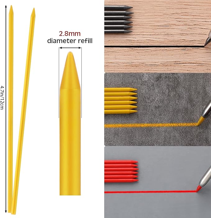 Zhehao 90 Pack 2.8 mm Pencil Lead Refills for Carpenter Mechanical Construction Pencil Replacements Metal Marker Refills Solid Pen Replacements for Carpenter Writing Drawing Drafting, Black, Red, Gold
