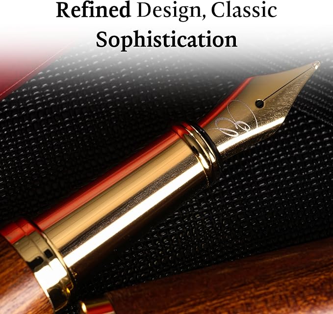 Ellington Pens Luxury Wood Fountain Pen Set –Medium Nib - Includes 6 Ink Cartridges, Wooden Pen Gift Box, Ink Converter - Wood Pen For Writing, Calligraphy, Journaling, Drawing (Rosewood Radiance)