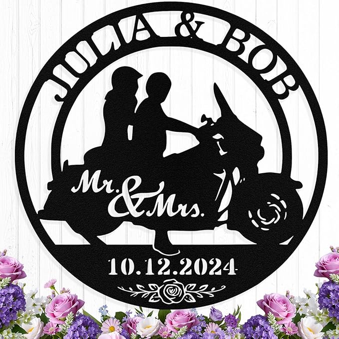 Custom Motorcycle Couple Metal Signs Personalized Couple Name Sign Motorbikes Wall Art Decor Motorcycle Sign Anniversary Day Gift Wedding Valentine's Day Gift for Couple