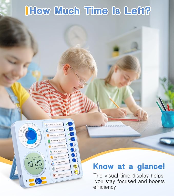 3-in-1 Visual Timer Task Timer with Chore Chart Board, ADHD Tool for Kids Adults Visual Schedule for Kids with Autism, Daily Checklist for Home, School, Classroom, Desk, Chore Chart