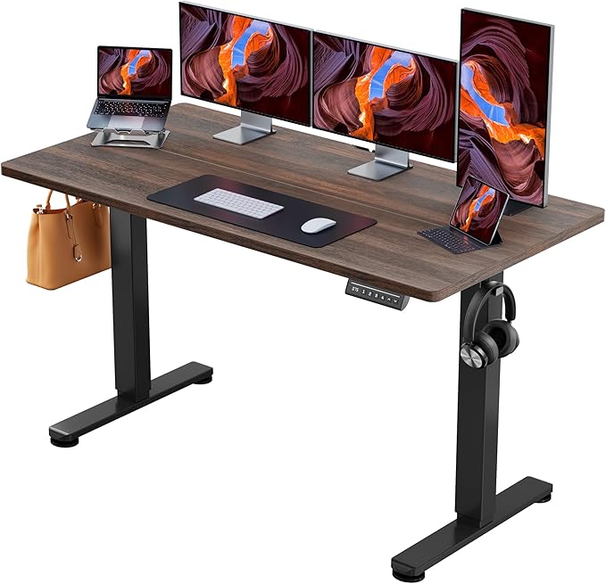 ErGear Height Adjustable Electric Standing Desk, 55 x 28 Inches Sit Stand up Desk, Large Memory Computer Home Office Desk with Two-Piece Desktop (Walnut)