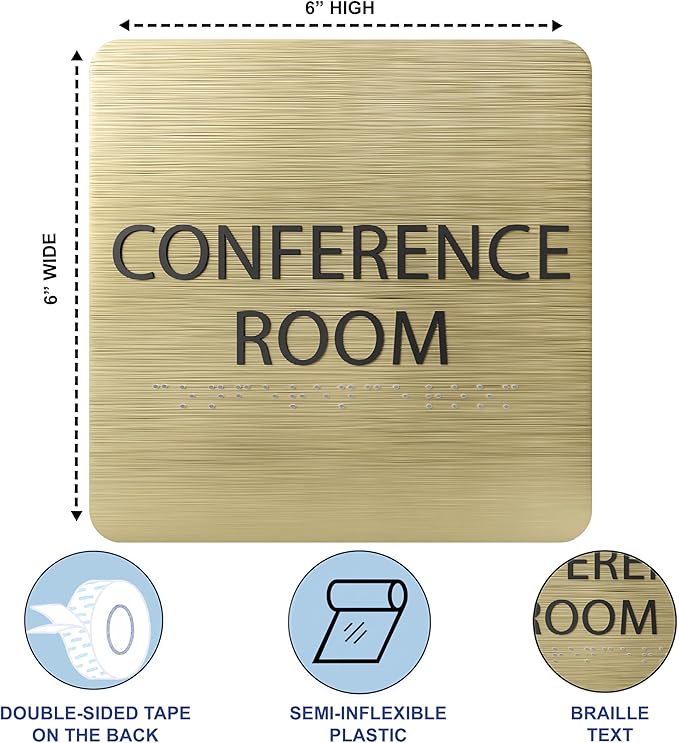 ADA CENTRAL SIGNS - 6" X6" Conference Room Sign- ADA Compliant Tactile Graphics Grade 2 Braille Text Acrylic Wall Signs - Authorized Personnel Only, Meeting Privacy Door Sign for Schools, and Offices