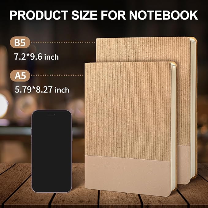 TSFPapier Lined Journal Notebook for Work College Ruled Note Book 5.79"x8.27" A5 PU Leather Daily Journaling 216 Pages for Women Men Writing Home School Supplies Business (Khaki 2pack)