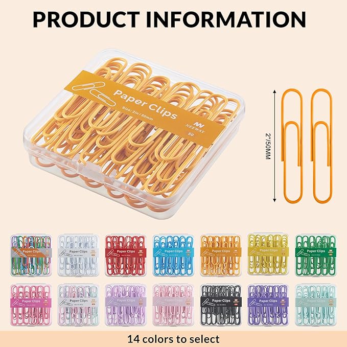NEEWAY Colorful Large Paper Clips, 2 Inch Jumbo Paper Clips, 150 Count, 3 Pack of 50 (Orange)