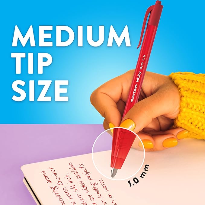 Paper Mate InkJoy 100RT Retractable Ballpoint Pens, Medium Point (1.0mm), Assorted Colors, 20 Count - Teacher Essentials, Colorful Office Supplies, Note-Taking, Back to School