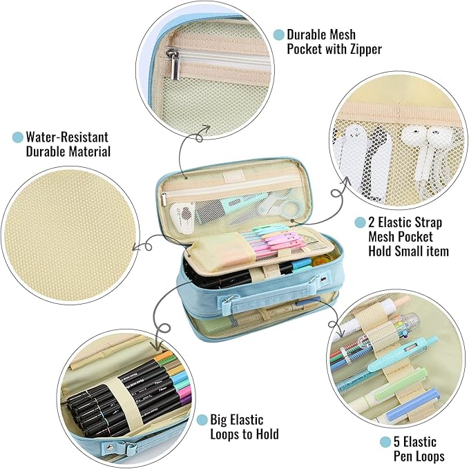 JOINPRO Pencil Case, Large Capacity Pencil Case Organizer; Double Zipper Storage Bag; Big Pencil Pouch for College School Office Teen Girl Boy Men Women Adult