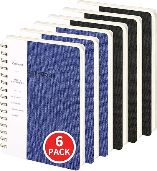 Spiral Notebook-5.75" x 8.125" College Ruled Journal with Inner Pockets and 160 Pages,PU Leather Cover Business Journal, Twin-Wire Binding Notebook Perfect for Office & Home School Supplies 6 pack Black/NavyBlue