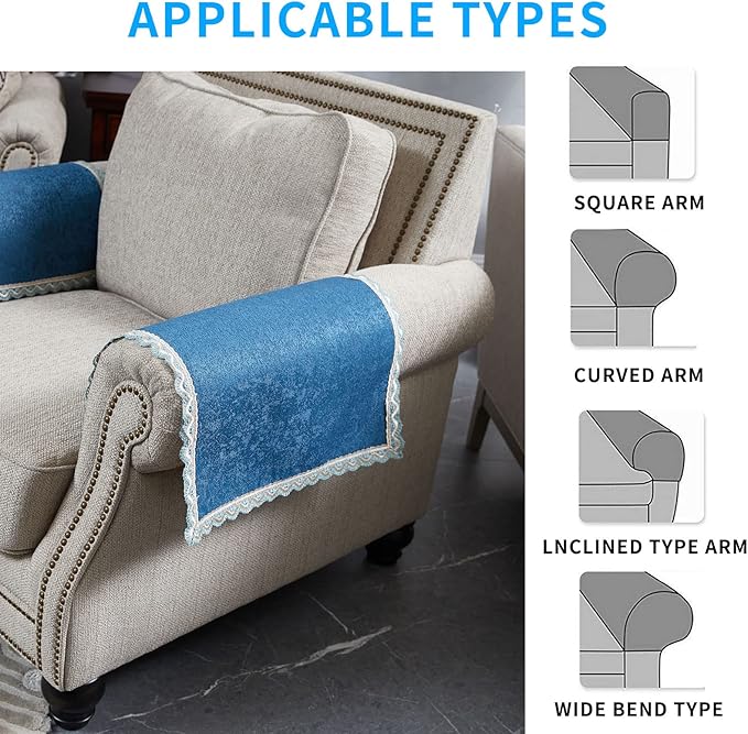 MINJIATEX Couch arm Covers,Non-Slip lace Sofa arm Cover Set of 2 Washable Sofa armrests Covers for Living Room Recliner Chair arm Cover Protectors for Leather Sofa armrest slipcover