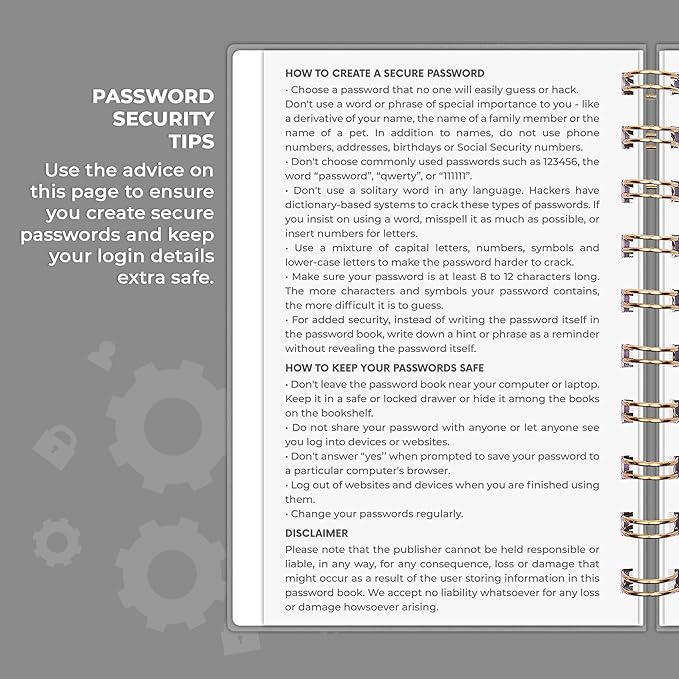 Clever Fox Password Book Spiral – Mini Internet Address & Password Organizer with Laminated Alphabetical Tabs – Small Password Keeper Journal – Hardcover, Pocket Size, 4.7x5.7” (Gray)