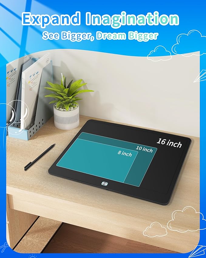 Rechargeable LCD Writing Tablet for Kids, 16 Inch Colorful Drawing Tablet, Educational Toddler Drawing Pad, Reusable Learning Toys for Kids (Ages 3-12), Ideal Gift for Christmas Birthday (Black)