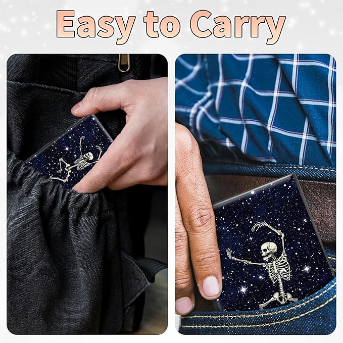 BWEGRHE Slim Credit Card Holder, Dance Skull Skeleton RFID Blocking Metal Wallet for Men & Women, Aluminum Minimalist Hard Case Pocket-Sized Business Cards Organizer (Fits Up to 10 Cards)