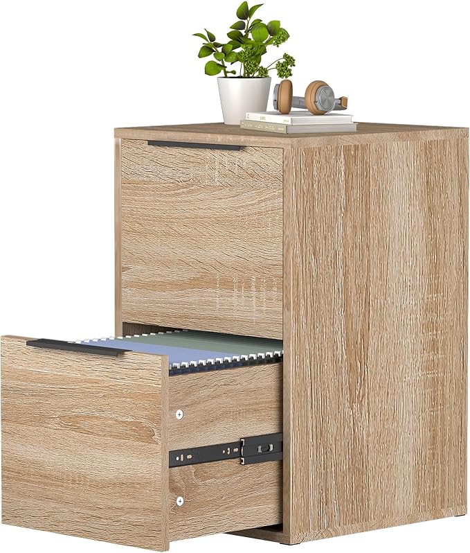 FATIGOS Wood File Cabinet 2 Drawer Filing Cabinets with Hanging Bars for Letter Size, Wooden Samll Vertical Filing Cabinet for Home Office, Oak