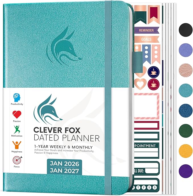 Clever Fox Dated Planner 2026-2027 – Weekly Life Planner Notebook for Time Management – Planner with Habits Tracker & To-Do List (Aquamarine)