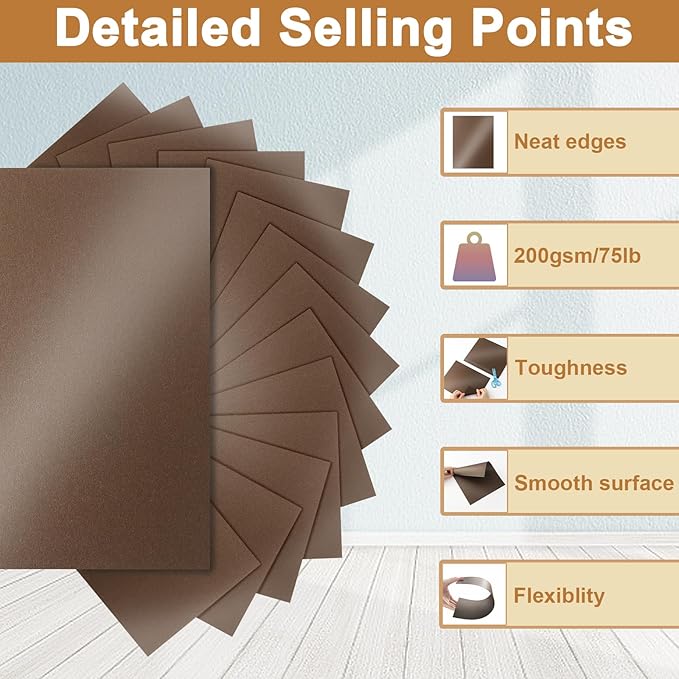 Silunkia 40 Sheets Coffee Shimmer Cardstock 8.5 x 11 Crafts Paper, 75lb Thick Dark Brown Card Stock for DIY Cards, Greeting Cards,Wedding Invitations, Birthday