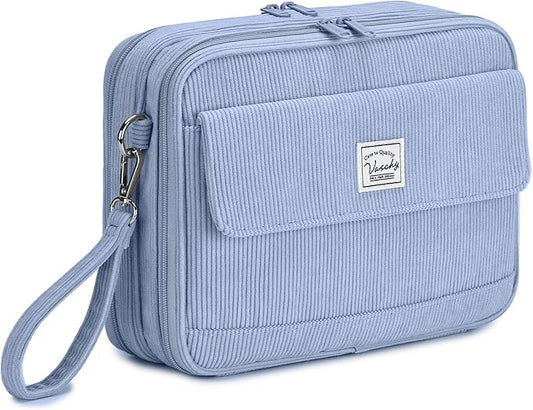 VASCHY Colored Pencil Case, Corduroy Large Pencil Pouch for Art Pens Markers Gel Pens Big Holder Organizer Fits 192 Pencils for Girls Women Light Blue