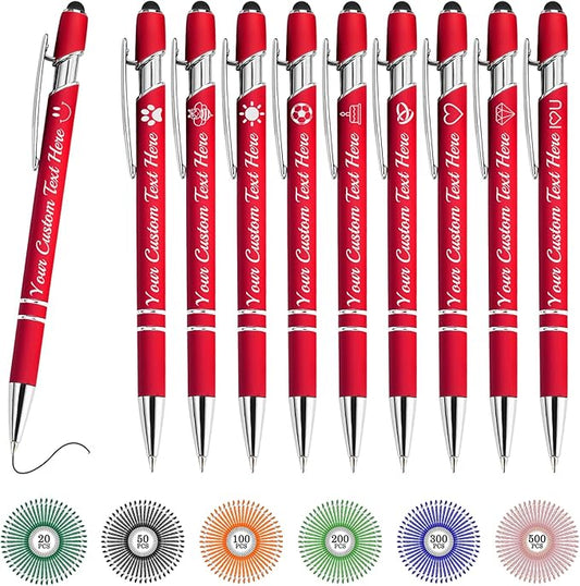 XJone Custom Pens Bulk Personalized Ballpoint Pen with Stylus Tip Customized Engraved Pens with Name Logo Soft Black Ink with Touch Metal Office for Business Office Teacher School Corporate Gifts Red