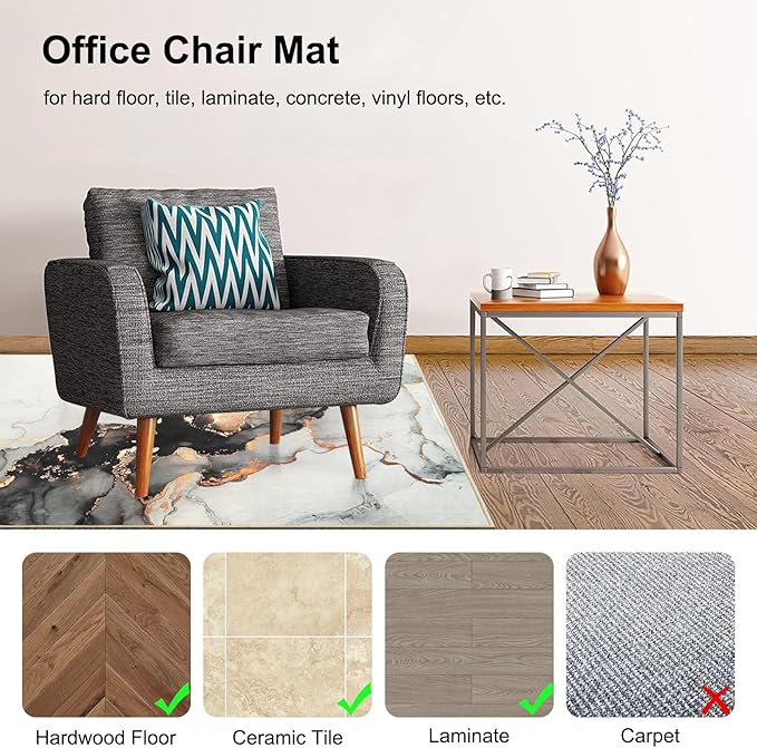 Anidaroel Office Chair Mat for Hardwood/Tile Floor, 48"x60" Desk Chair Mat for Office Gaming, Under Desk Rug for Rolling Chair, Anti-Slip Computer Chair Mats, Low-Pile Carpet Protector Rug