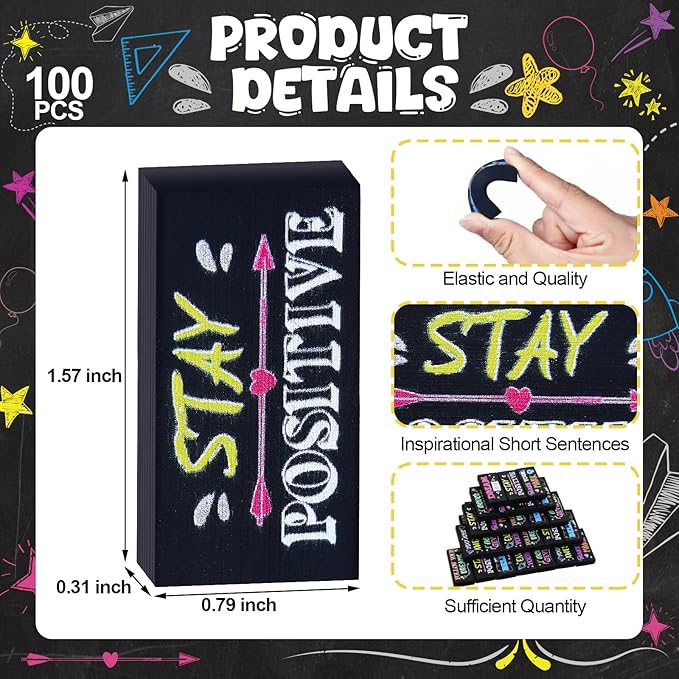 Dunzoom 100 Pcs Inspirational Pencil Erasers Bulk for Kids Fun Motivational Eraser School Supplies Back to School Office Supplies for Classroom Office Teacher Artists (Colorful Chalkboard)