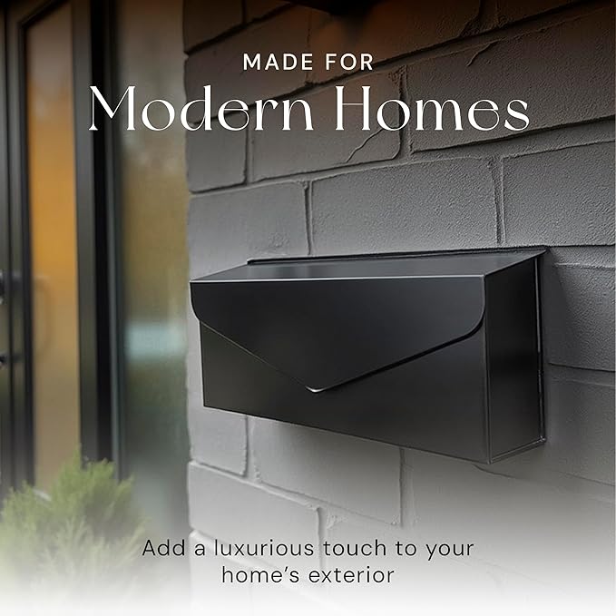 NACH Black Envelope Wall Mount Mailbox, Rust Resistant Metal Mailbox, Black Mailbox Wall Mount, Mailboxes for Outside Wall Mount, Outdoor Mailboxes, Wall Mailbox, 14.1 x 3.5 x 6 Inches, MB-6915BLK