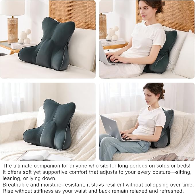 Ailuteie Lumbar Support Pillow(Pat. Pend) for Lower Back Pain Relief – Multi-Functional Ergonomic Lumbar Cushion, Reading Pillow for Office Chair, Car Seat & Sofa,Charcoal Gray