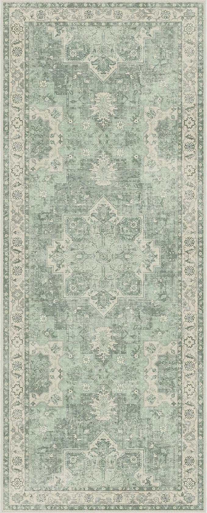 GENIMO 2'6''x6 Runner Rugs for Hallway, Machine Washable Non Slip Vintage Rugs, Low Pile Lightweight Soft Print Rug for enrtyway, Corridor, Home Office, Kitchen, Light Green