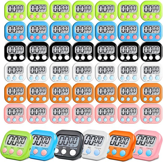 48 Pcs Digital Kitchen Timer Bulk, Small Magnetic Backing Stand Timer, Large Digits Egg Timers LCD Display Loud Alarm Stopwatch Timers Classroom Count up Countdown Timers for Office Cooking