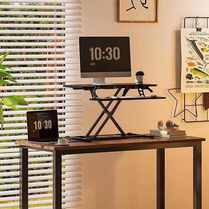 FLEXISPOT 32-inch Height Adjustable Standing Desk Converter, Quick Sit to Stand Tabletop Dual Monitor and Laptop Workstation with Wide Keyboard Tray, Black