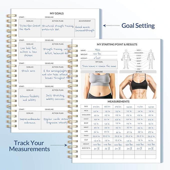 Fitness Journal Workout Planner for Women & Men, A5 (6.4" x 8.3") Workout Journal Log Book Planner Gift for Track Gym Essentials, Home Workouts, Track Progress, Achieve Wellness Goals, Grey Blue
