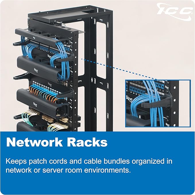 ICC 1.25” Plastic Cable Management Ring, Vertical, Rack or Wall Mount, Pack of 1 – Cable Organizer for Structured Wiring and Data Center Racks