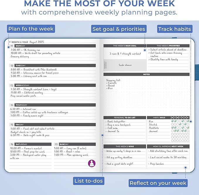 Clever Fox Planner Large – Undated Weekly & Monthly Planner for Productivity, Time Management & Goals – Organizer Journal – 7x10” (Dark Blue)