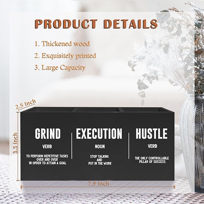Exqcom Inspirational Office Pen Pencil Holder, Inspirational Gifts for Coworkers Colleague, Grind Execution Hustle Positive Quotes Organizer for Home Office Desk Accessories