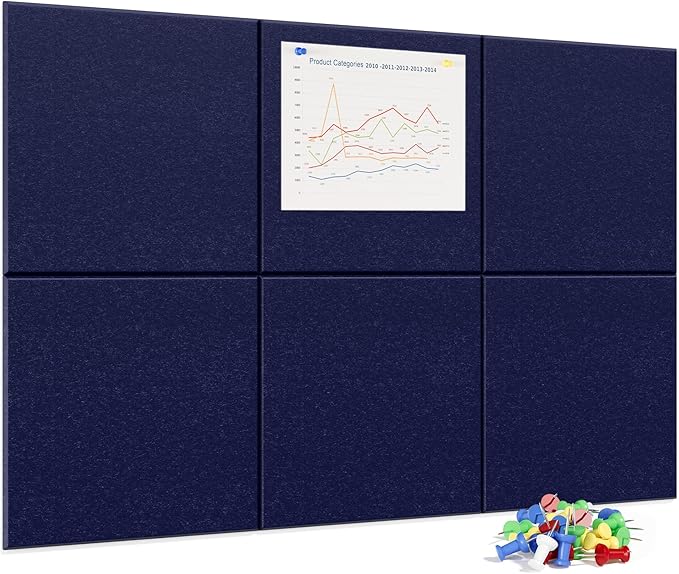 Neatsure Large Cork Board for Wall, 36" x 24" Bulletin Board with Pushpins, 6 Panels Felt Tiles Tack Push Pin Board for Office, Dark Blue