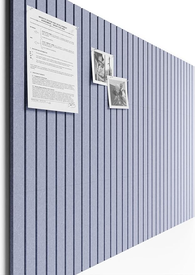Bumusty Large Cork Board Alternative-47 x35 Felt Bulletin Board Tiles, with 30 Pushpins, 70 Adhesive Tabs, 12-Pack Slat Wall Paneling, Cork Boards for Office Push Pin Board Felt Board-Soft Periwinkle