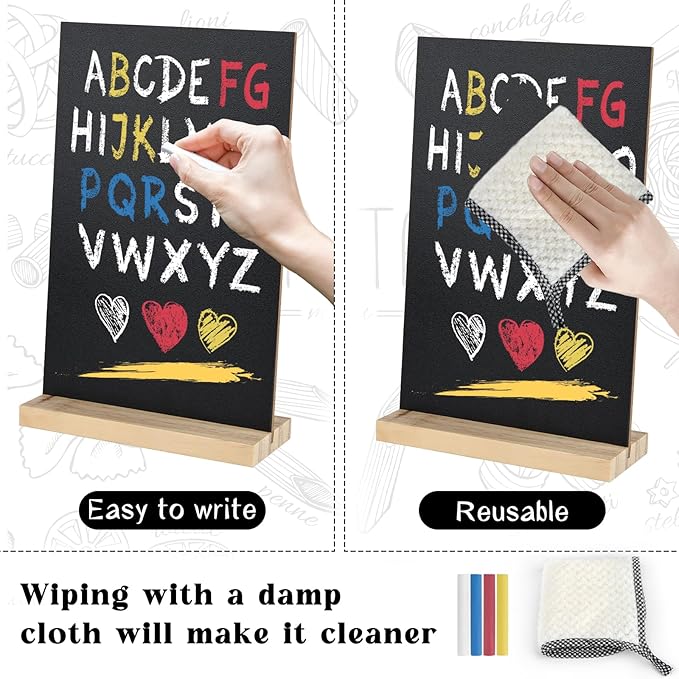 BOUBONI 1 Pack Small Chalkboard Signs with Wood Stand 6 x 8 inch Tabletop Chalkboard Sign Double-Sided Message Menu Boards for Kitchen Wedding Bar and Restaurant