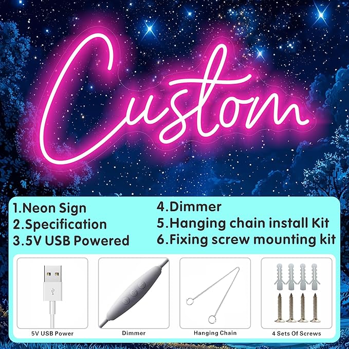 Lorxi Custom Neon Signs, 5V USB Neon Sign Customizable for Wall Decor, Personalized Neon Sign for Wedding Birthday Party Bedroom Bar Salon Business Shop Name Logo Lights Sign