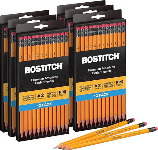 Bostitch Office Premium #2 Pencils, American Cedar Wood, Pre-Sharpened, HB Graphite, 72-Pack