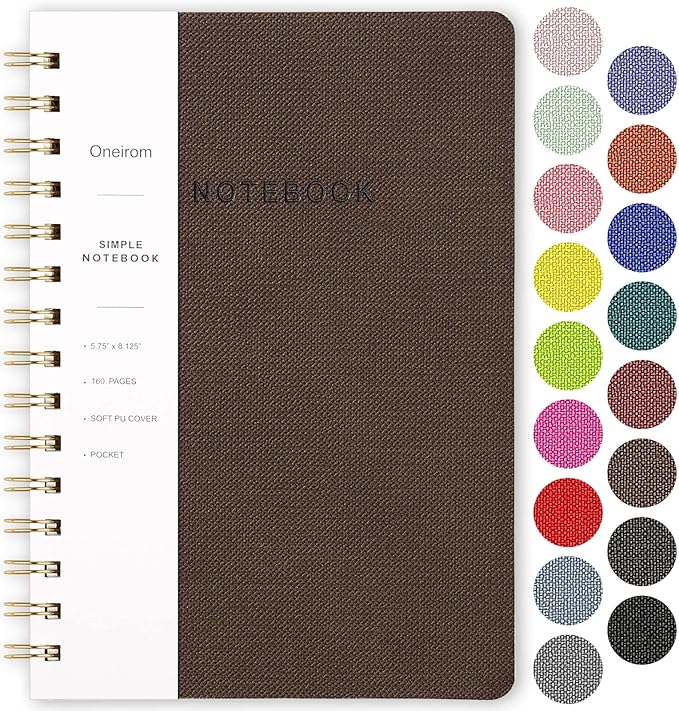 Spiral Notebook-5.75" x 8.125" College Ruled Journal with Inner Pockets and 160 Pages,PU Leather Cover Business Journal, Twin-Wire Binding Notebook Perfect for Office & Home School Supplies Coffee