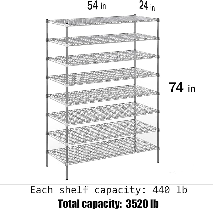 Regal Altair 24" Deep x 54" Wide x 74" Height Wire Shelving Kit | 8-Tier | NSF Commercial Storage Rack Unit