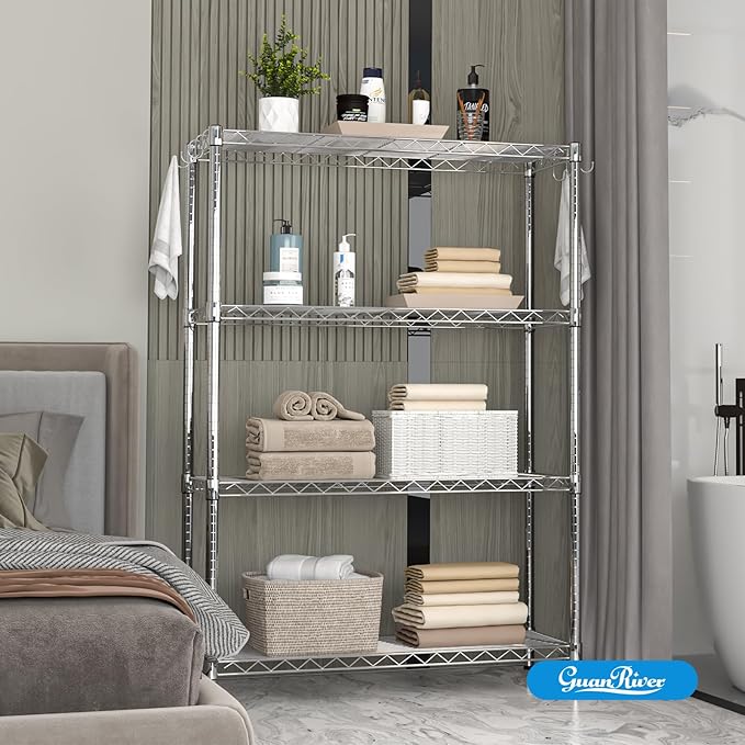 Guan River 4-Shelf Adjustable Metal Shelf Wire Shelving Unit Storage Rack Display Shelf for Office,Kitchen,Bedroom,Bathroom,Laundry,Pantry Basement,Garage(Chrome,36" L x 14" W x 54" H)
