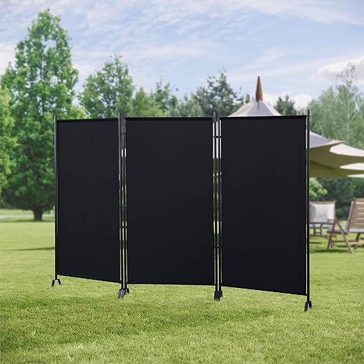 Proman Products - Galaxy Section Divider, Water Repellent Fabric Room Divider with Black Powder Coated Metal Frame for Indoors or Outdoors (Black)